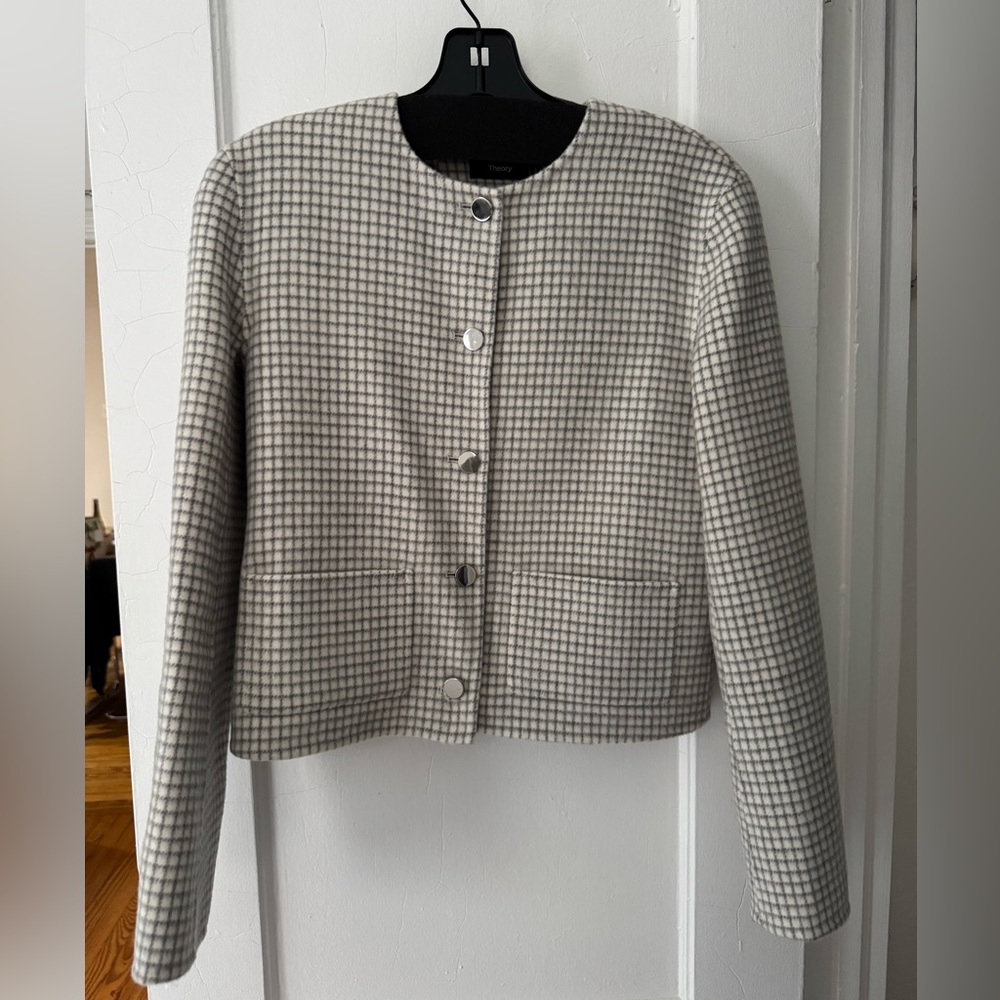 Theory White and Grey Wool Jacket